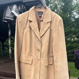 womans suede jacket style and company beige size L